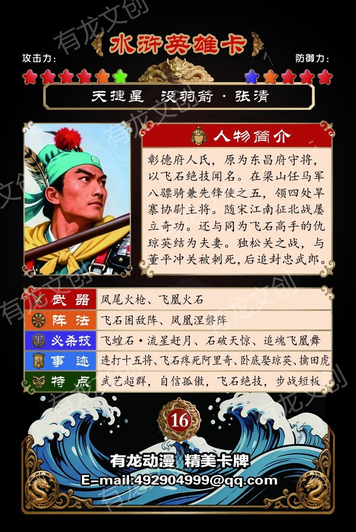 没羽箭张清卡面背面