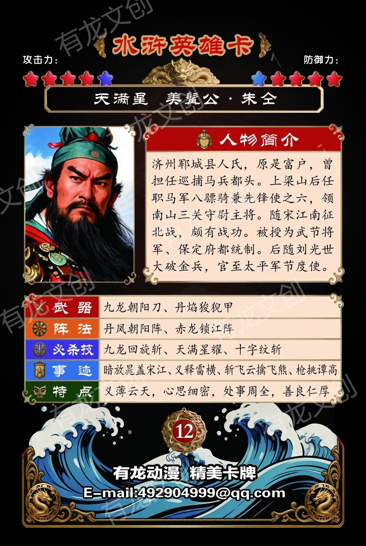 美髯公 朱仝卡面背面